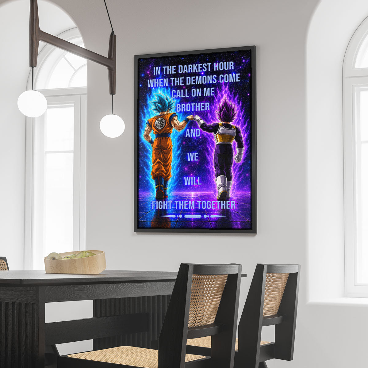 Dragon Ball Super Saiyan Blue Goku & Ultra Ego Vegeta Canvas Wall Art - Motivational Quote “Brother” - Ready to Hang Home Office Decor - DR116