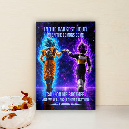 Dragon Ball Super Saiyan Blue Goku & Ultra Ego Vegeta Canvas Wall Art - Motivational Quote “Brother” - Ready to Hang Home Office Decor - DR117