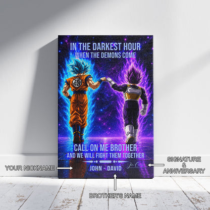 Dragon Ball Super Saiyan Blue Goku & Ultra Ego Vegeta Canvas Wall Art - Motivational Quote “Brother” - Ready to Hang Home Office Decor - DR117