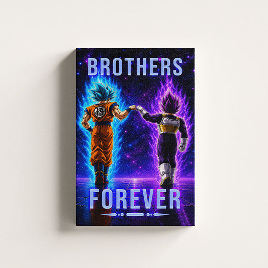 Dragon Ball Super Saiyan Blue Goku & Ultra Ego Vegeta Canvas Wall Art - “Brothers Forever” DBZ Poster - Ready to Hang Home Office Decor - DR118