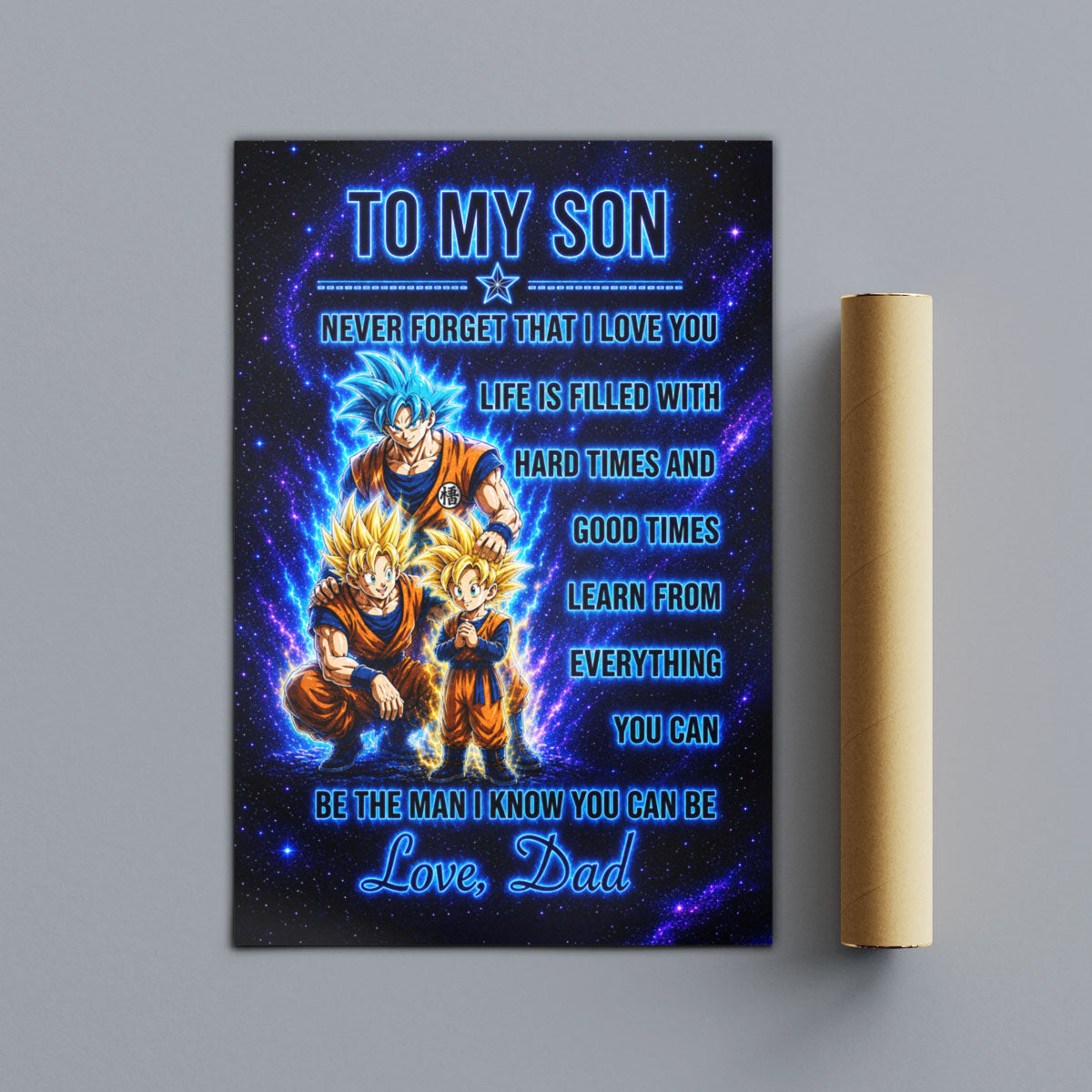 To My Son From Dad Dragon Ball Z Goku Gohan Canvas Wall Art - DBZ Poster Meaningful Inspirational Gift - Ready to Hang Boy Room Decor - DR120
