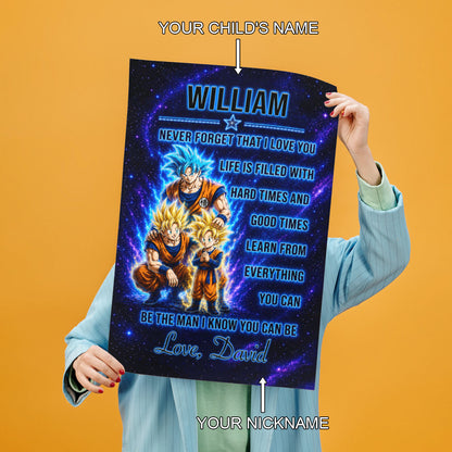 To My Son From Dad Dragon Ball Z Goku Gohan Canvas Wall Art - DBZ Poster Meaningful Inspirational Gift - Ready to Hang Boy Room Decor - DR120