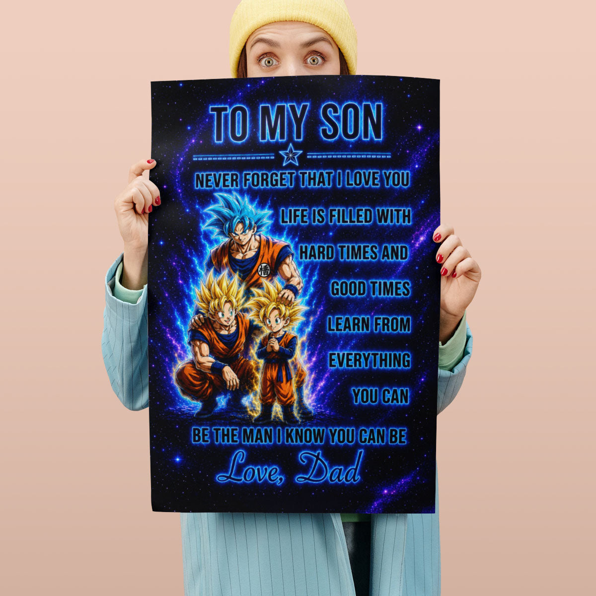 To My Son From Dad Dragon Ball Z Goku Gohan Canvas Wall Art - DBZ Poster Meaningful Inspirational Gift - Ready to Hang Boy Room Decor - DR120
