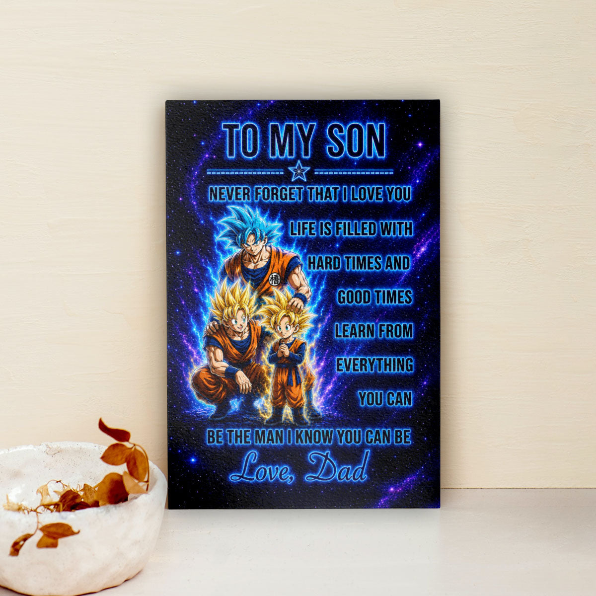 To My Son From Dad Dragon Ball Z Goku Gohan Canvas Wall Art - DBZ Poster Meaningful Inspirational Gift - Ready to Hang Boy Room Decor - DR120