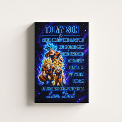 To My Son From Dad Dragon Ball Z Goku Gohan Canvas Wall Art - DBZ Poster Meaningful Inspirational Gift - Ready to Hang Boy Room Decor - DR120