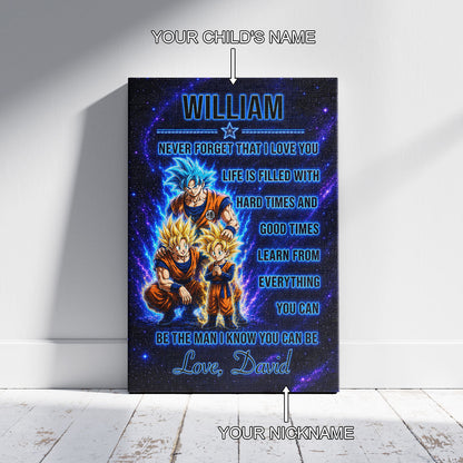 To My Son From Dad Dragon Ball Z Goku Gohan Canvas Wall Art - DBZ Poster Meaningful Inspirational Gift - Ready to Hang Boy Room Decor - DR120