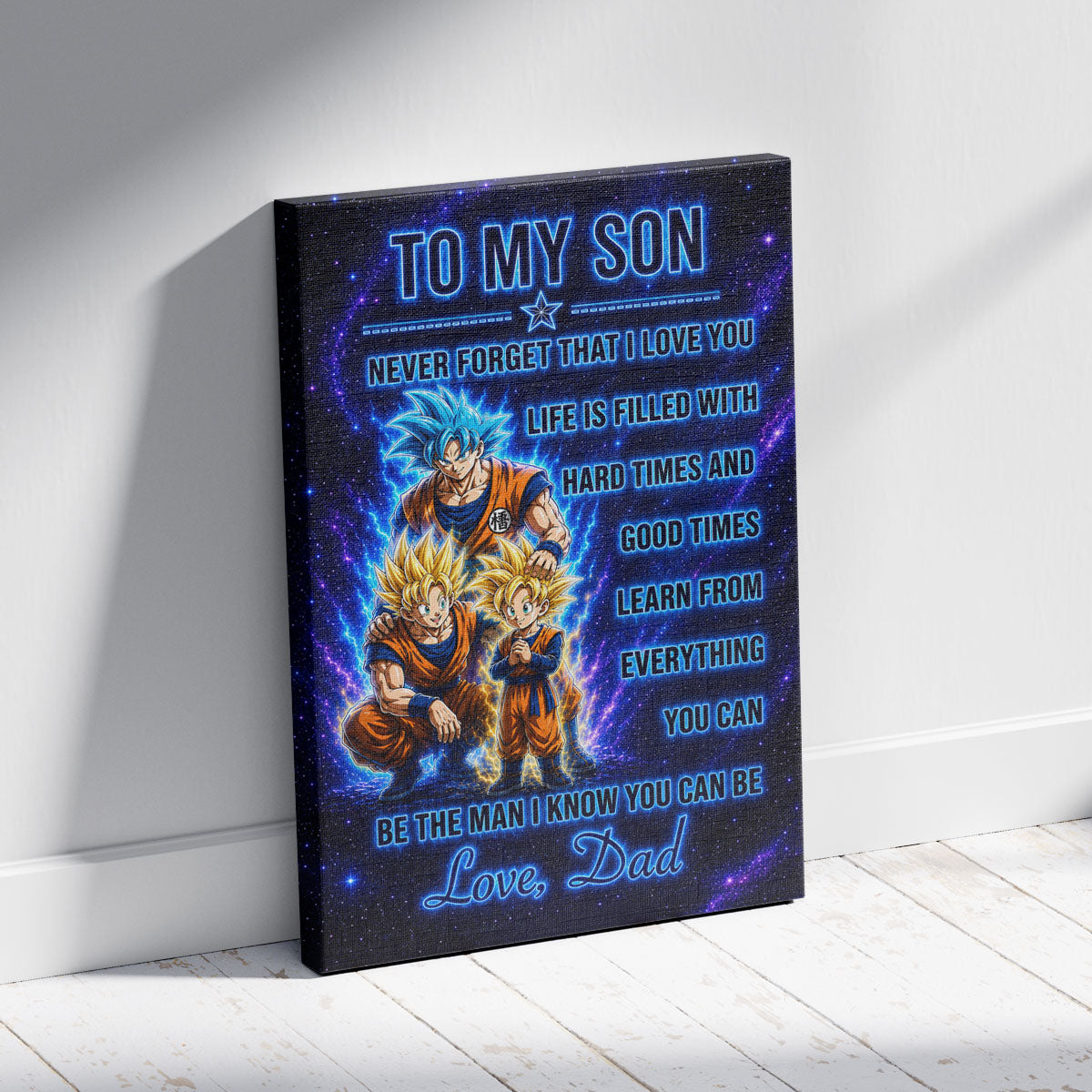 To My Son From Dad Dragon Ball Z Goku Gohan Canvas Wall Art - DBZ Poster Meaningful Inspirational Gift - Ready to Hang Boy Room Decor - DR120