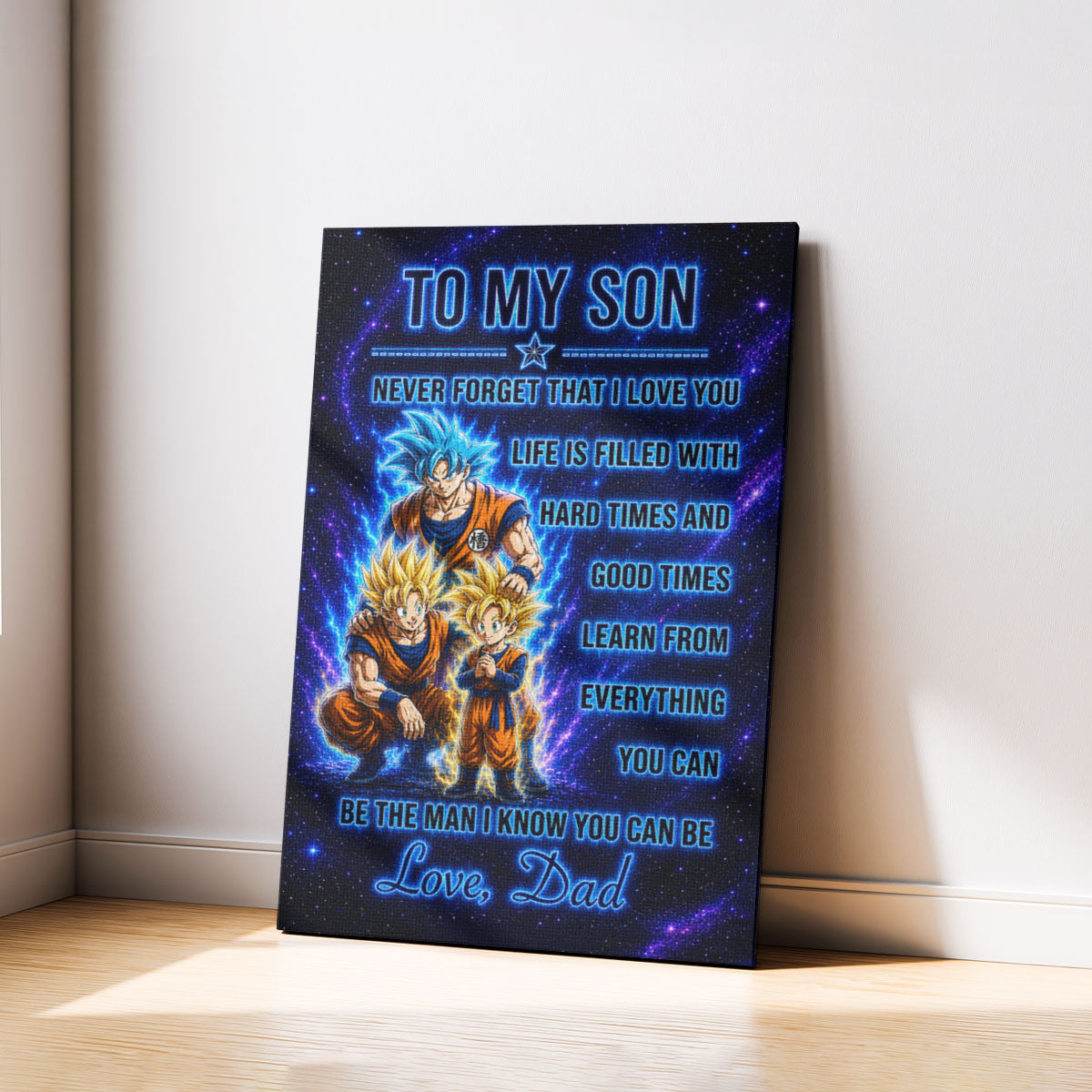 To My Son From Dad Dragon Ball Z Goku Gohan Canvas Wall Art - DBZ Poster Meaningful Inspirational Gift - Ready to Hang Boy Room Decor - DR120