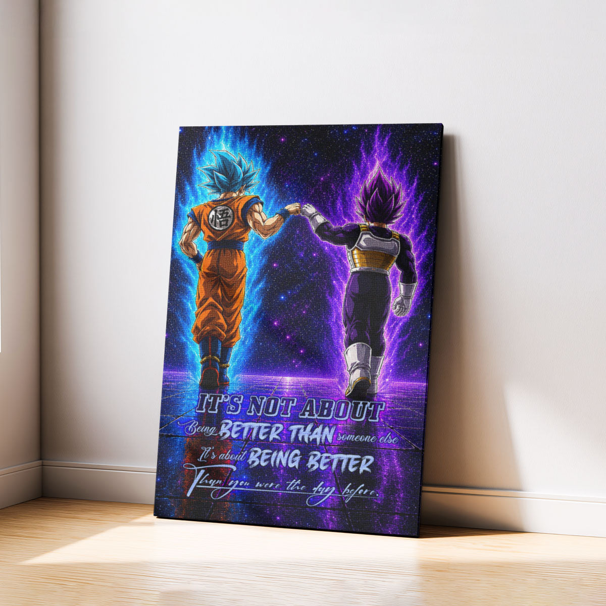 Dragon Ball Super Saiyan Blue Goku & Ultra Ego Vegeta Canvas Wall Art - DBZ Motivational Poster "Being Better Than Yesterday" Home Office Decor - DR121