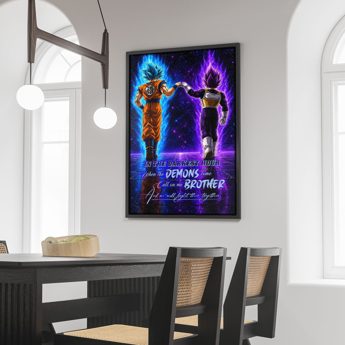Dragon Ball Super Saiyan Blue Goku & Ultra Ego Vegeta Canvas Wall Art - Motivational Quote “Brother” - Ready to Hang Home Office Decor - DR122