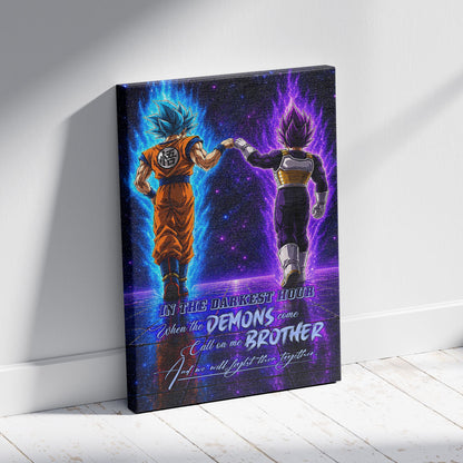 Dragon Ball Super Saiyan Blue Goku & Ultra Ego Vegeta Canvas Wall Art - Motivational Quote “Brother” - Ready to Hang Home Office Decor - DR122
