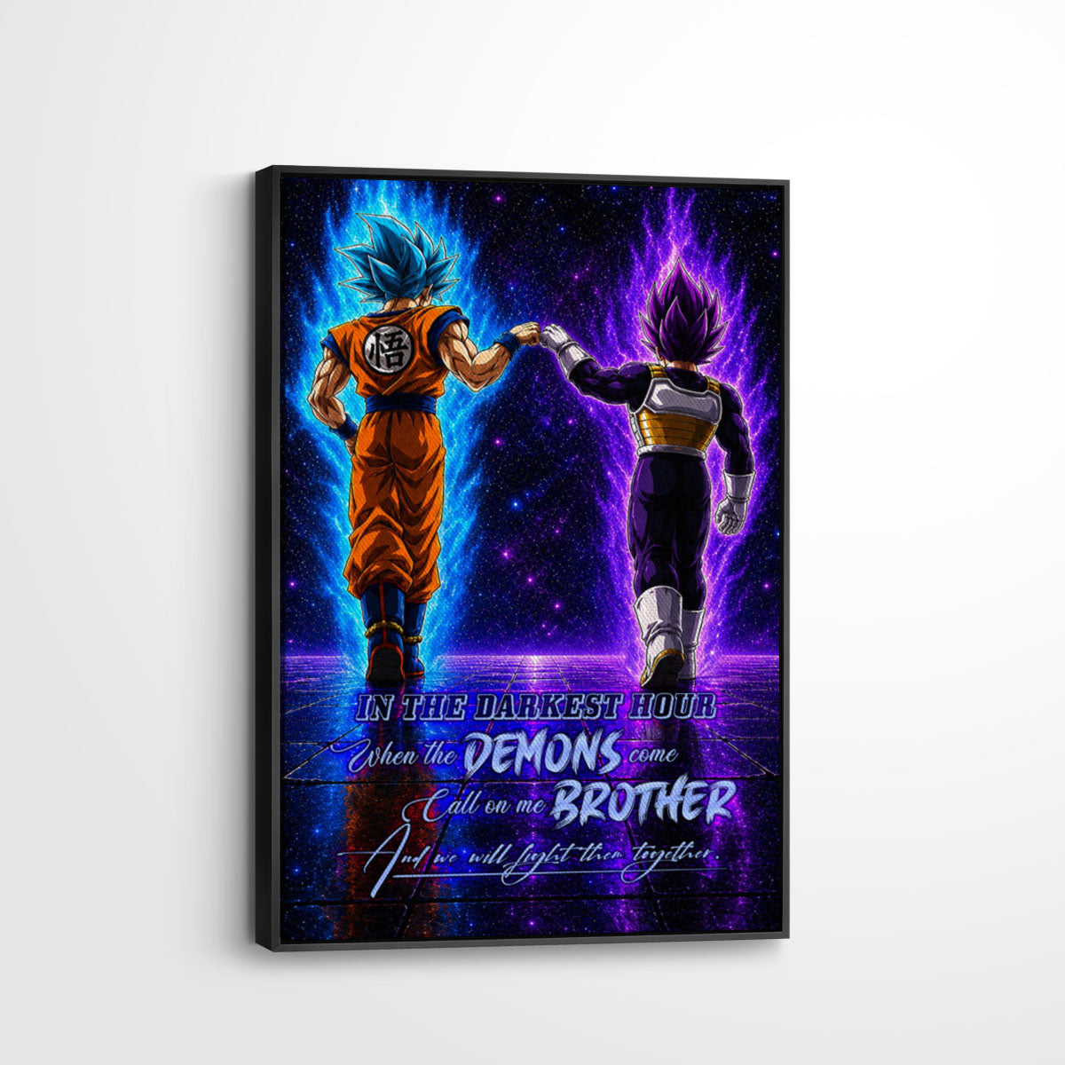 Dragon Ball Super Saiyan Blue Goku & Ultra Ego Vegeta Canvas Wall Art - Motivational Quote “Brother” - Ready to Hang Home Office Decor - DR122