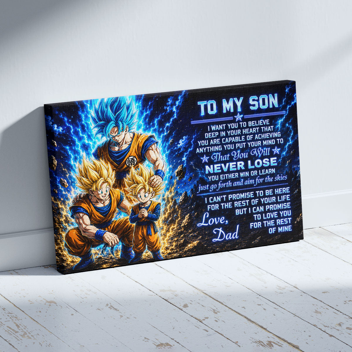 To My Son From Dad Dragon Ball Z Goku Gohan Canvas Wall Art - DBZ Poster Meaningful Inspirational Gift - Ready to Hang Boy Room Decor - DR123