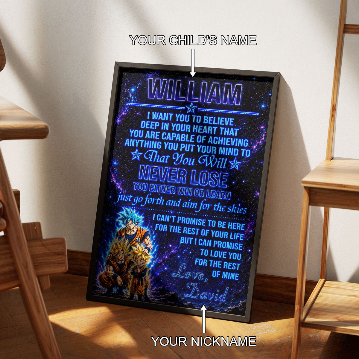 To My Son From Dad Dragon Ball Z Goku Gohan Canvas Wall Art - DBZ Poster Meaningful Inspirational Gift - Ready to Hang Boy Room Decor - DR124