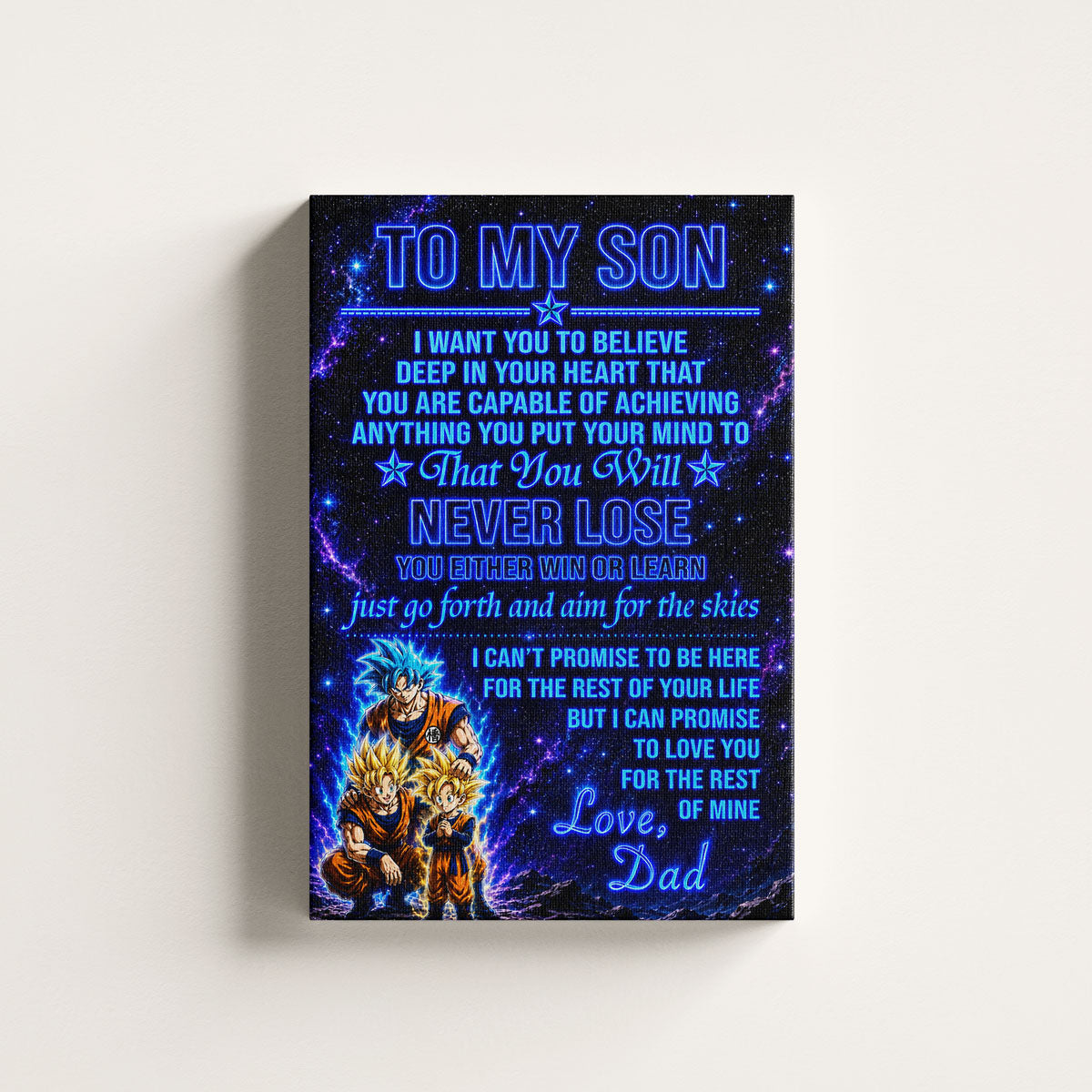 To My Son From Dad Dragon Ball Z Goku Gohan Canvas Wall Art - DBZ Poster Meaningful Inspirational Gift - Ready to Hang Boy Room Decor - DR124