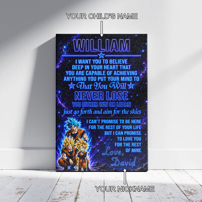 To My Son From Dad Dragon Ball Z Goku Gohan Canvas Wall Art - DBZ Poster Meaningful Inspirational Gift - Ready to Hang Boy Room Decor - DR124