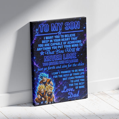 To My Son From Dad Dragon Ball Z Goku Gohan Canvas Wall Art - DBZ Poster Meaningful Inspirational Gift - Ready to Hang Boy Room Decor - DR124