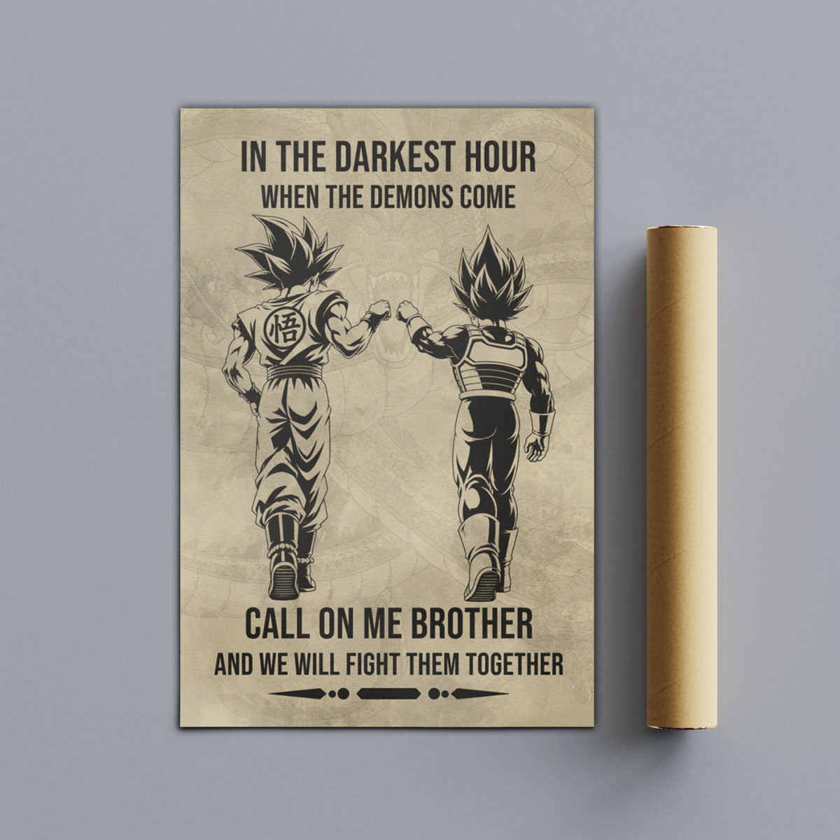Dragon Ball Super Saiyan Blue Goku & Ultra Ego Vegeta Canvas Wall Art - Motivational Quote “Brother” - Ready to Hang Home Office Decor - DR125