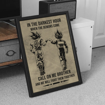 Dragon Ball Super Saiyan Blue Goku & Ultra Ego Vegeta Canvas Wall Art - Motivational Quote “Brother” - Ready to Hang Home Office Decor - DR125