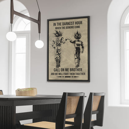 Dragon Ball Super Saiyan Blue Goku & Ultra Ego Vegeta Canvas Wall Art - Motivational Quote “Brother” - Ready to Hang Home Office Decor - DR125
