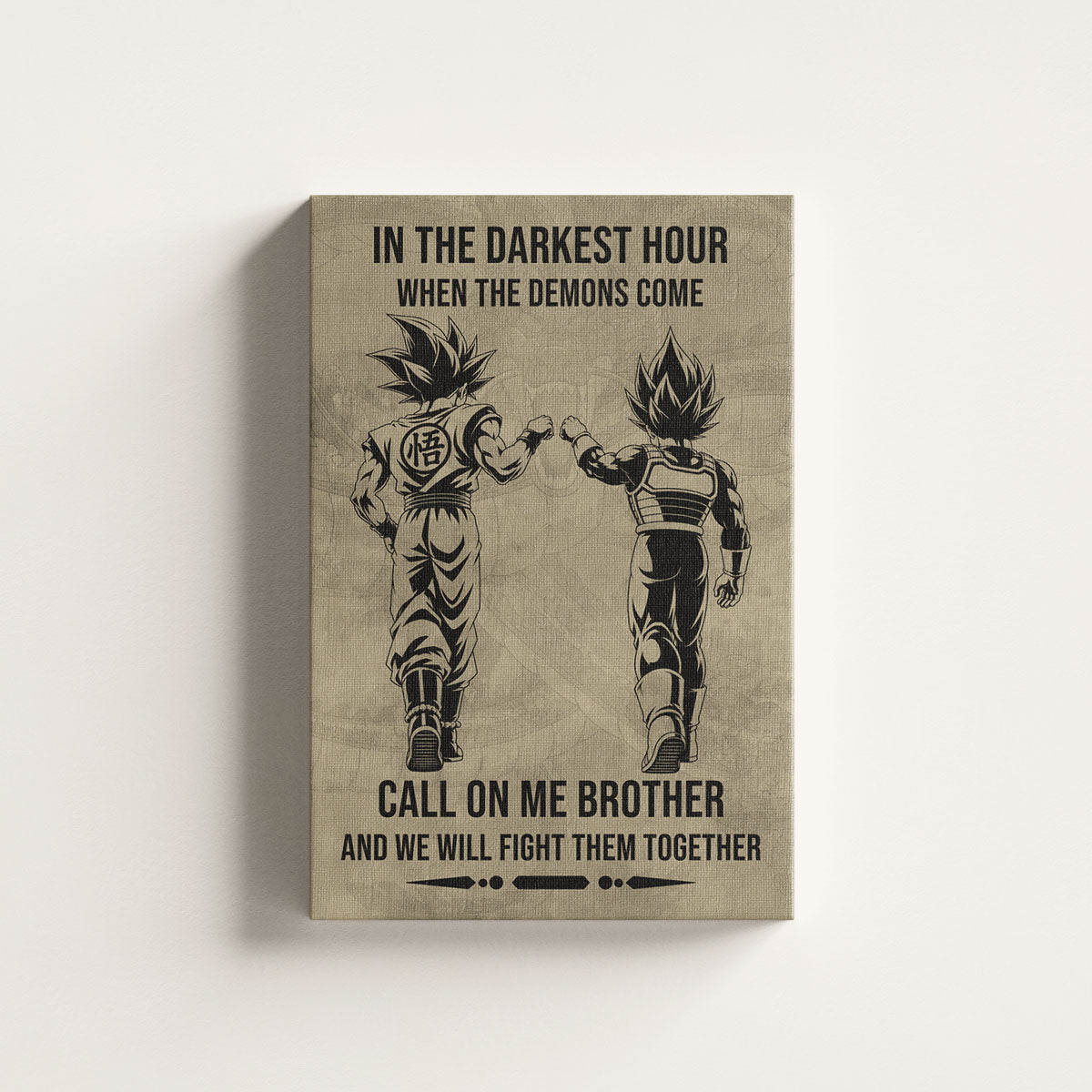 Dragon Ball Super Saiyan Blue Goku & Ultra Ego Vegeta Canvas Wall Art - Motivational Quote “Brother” - Ready to Hang Home Office Decor - DR125