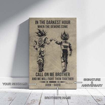 Dragon Ball Super Saiyan Blue Goku & Ultra Ego Vegeta Canvas Wall Art - Motivational Quote “Brother” - Ready to Hang Home Office Decor - DR125