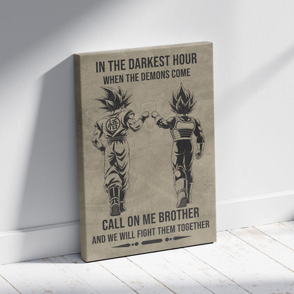 Dragon Ball Super Saiyan Blue Goku & Ultra Ego Vegeta Canvas Wall Art - Motivational Quote “Brother” - Ready to Hang Home Office Decor - DR125