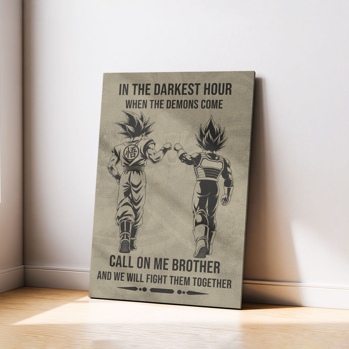 Dragon Ball Super Saiyan Blue Goku & Ultra Ego Vegeta Canvas Wall Art - Motivational Quote “Brother” - Ready to Hang Home Office Decor - DR125