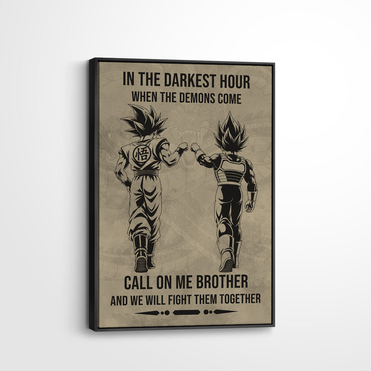 Dragon Ball Super Saiyan Blue Goku & Ultra Ego Vegeta Canvas Wall Art - Motivational Quote “Brother” - Ready to Hang Home Office Decor - DR125