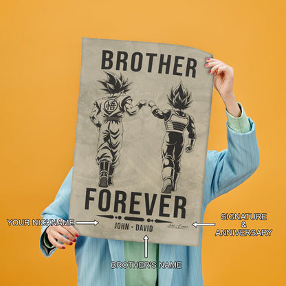 Dragon Ball Super Saiyan Blue Goku & Ultra Ego Vegeta Canvas Wall Art - “Brother Forever” DBZ Poster - Ready to Hang Home Office Decor - DR127