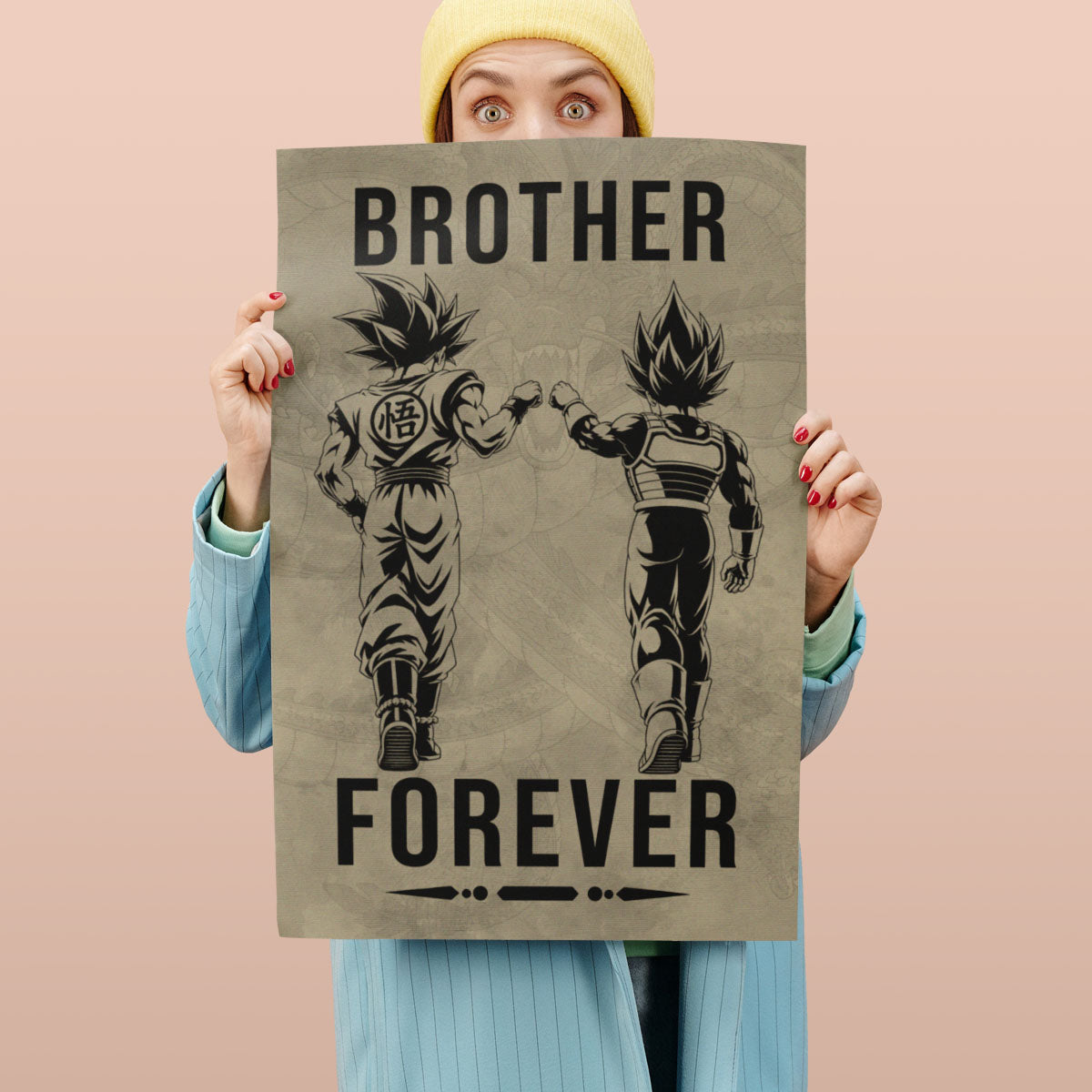 Dragon Ball Super Saiyan Blue Goku & Ultra Ego Vegeta Canvas Wall Art - “Brother Forever” DBZ Poster - Ready to Hang Home Office Decor - DR127