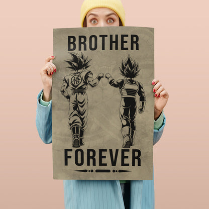 Dragon Ball Super Saiyan Blue Goku & Ultra Ego Vegeta Canvas Wall Art - “Brother Forever” DBZ Poster - Ready to Hang Home Office Decor - DR127
