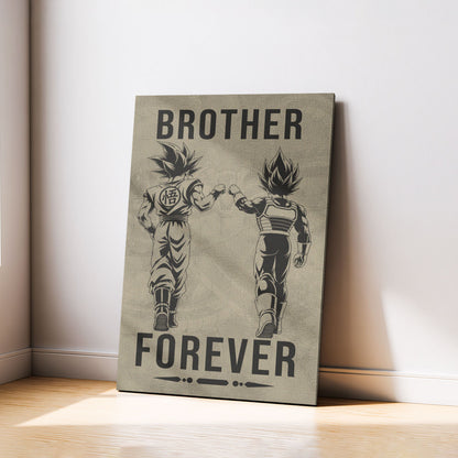 Dragon Ball Super Saiyan Blue Goku & Ultra Ego Vegeta Canvas Wall Art - “Brother Forever” DBZ Poster - Ready to Hang Home Office Decor - DR127