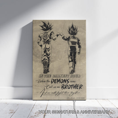 Dragon Ball Super Saiyan Blue Goku & Ultra Ego Vegeta Canvas Wall Art - Motivational Quote “Brother” - Ready to Hang Home Office Decor - DR128