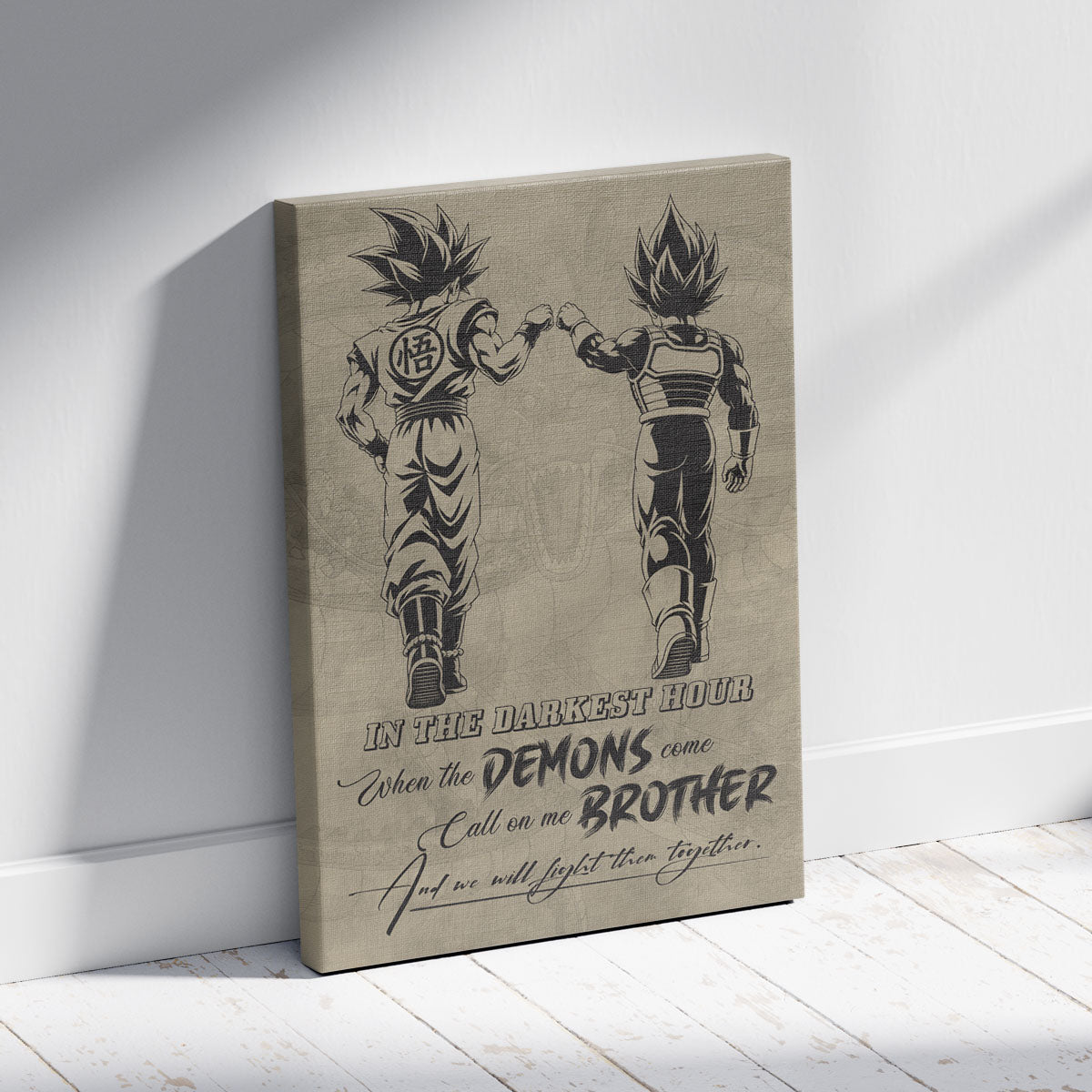 Dragon Ball Super Saiyan Blue Goku & Ultra Ego Vegeta Canvas Wall Art - Motivational Quote “Brother” - Ready to Hang Home Office Decor - DR128