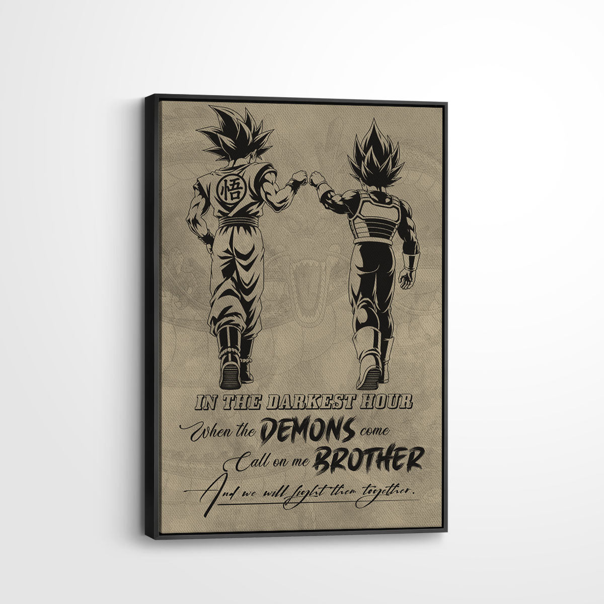 Dragon Ball Super Saiyan Blue Goku & Ultra Ego Vegeta Canvas Wall Art - Motivational Quote “Brother” - Ready to Hang Home Office Decor - DR128