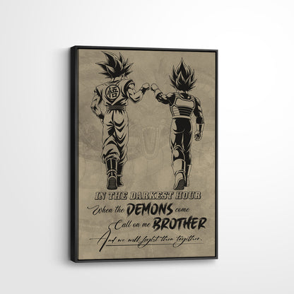 Dragon Ball Super Saiyan Blue Goku & Ultra Ego Vegeta Canvas Wall Art - Motivational Quote “Brother” - Ready to Hang Home Office Decor - DR128