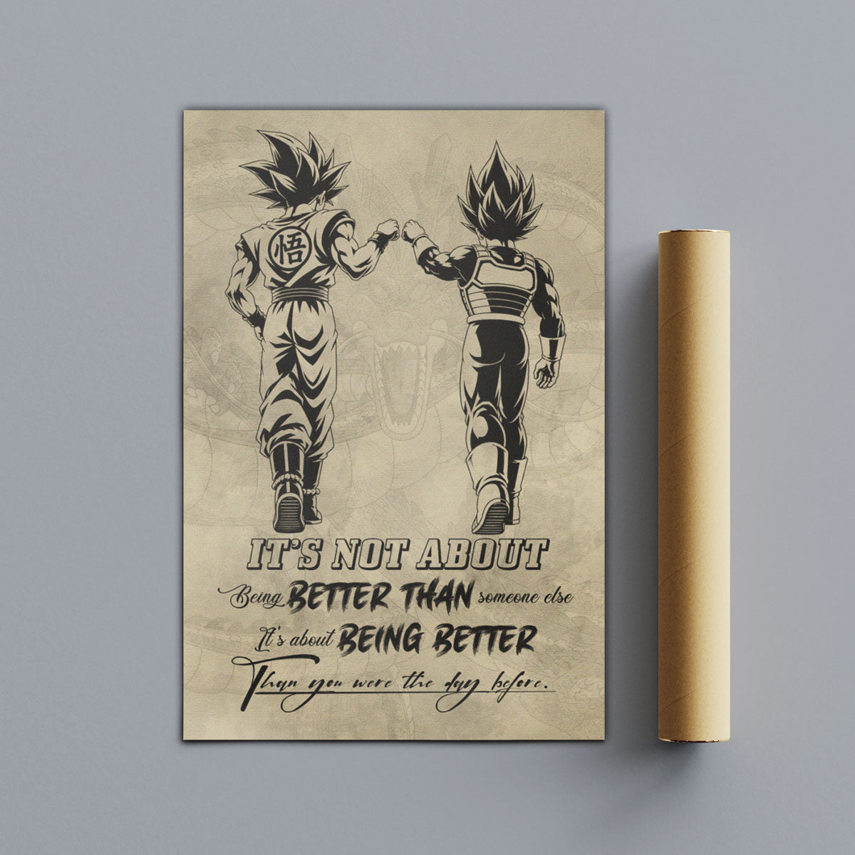 Dragon Ball Super Saiyan Blue Goku & Ultra Ego Vegeta Canvas Wall Art - DBZ Motivational Poster "Being Better Than Yesterday" Home Office Decor - DR129