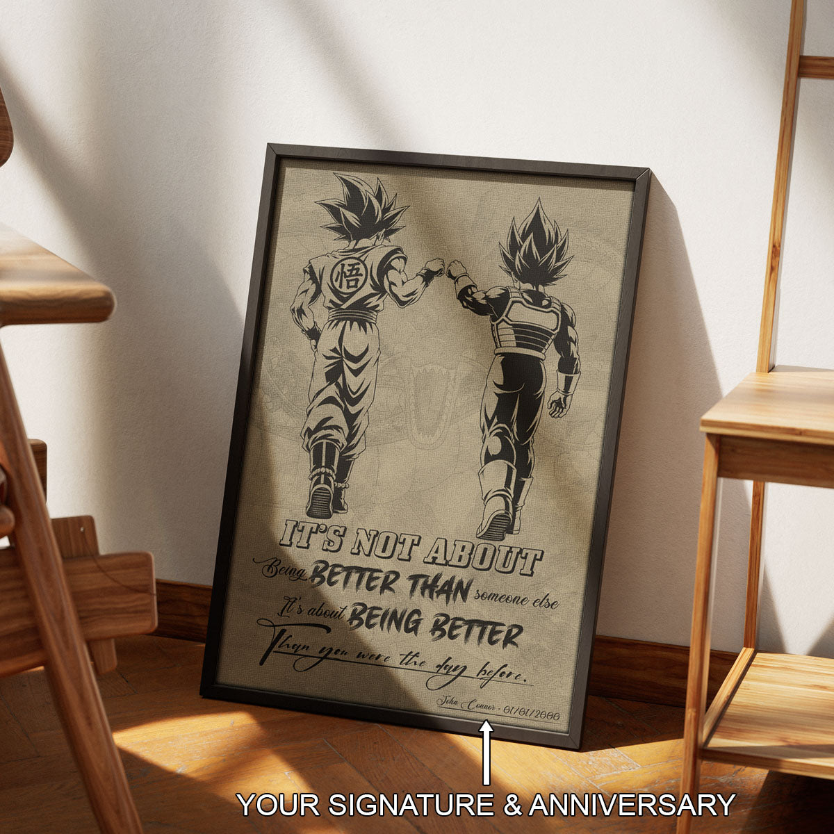 Dragon Ball Super Saiyan Blue Goku & Ultra Ego Vegeta Canvas Wall Art - DBZ Motivational Poster "Being Better Than Yesterday" Home Office Decor - DR129
