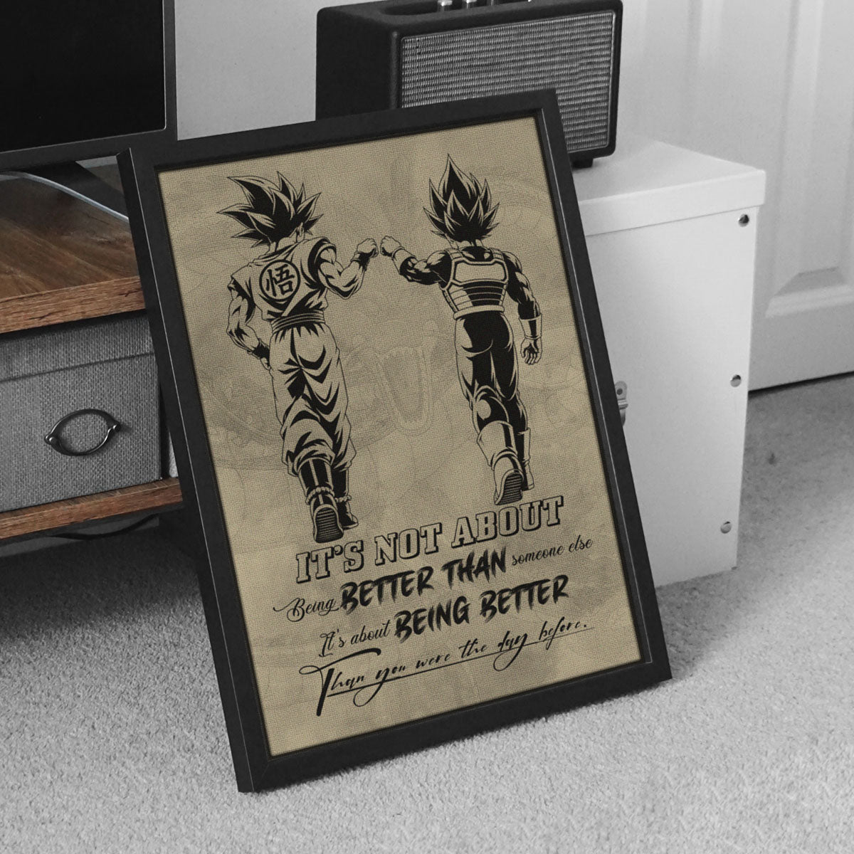 Dragon Ball Super Saiyan Blue Goku & Ultra Ego Vegeta Canvas Wall Art - DBZ Motivational Poster "Being Better Than Yesterday" Home Office Decor - DR129