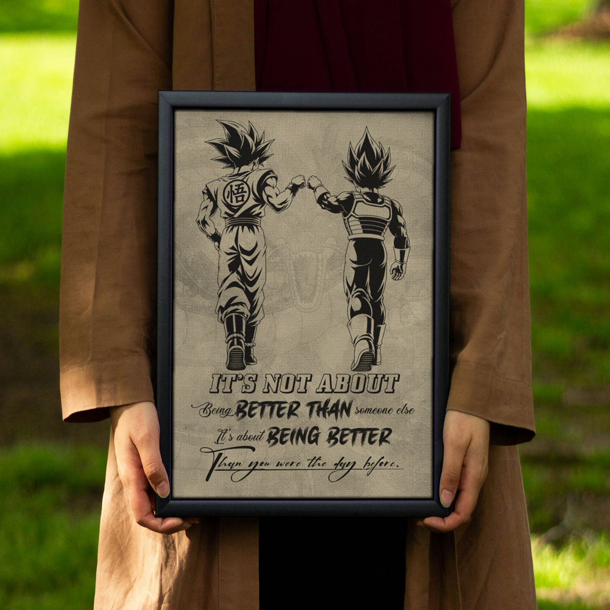 Dragon Ball Super Saiyan Blue Goku & Ultra Ego Vegeta Canvas Wall Art - DBZ Motivational Poster "Being Better Than Yesterday" Home Office Decor - DR129