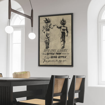 Dragon Ball Super Saiyan Blue Goku & Ultra Ego Vegeta Canvas Wall Art - DBZ Motivational Poster "Being Better Than Yesterday" Home Office Decor - DR129