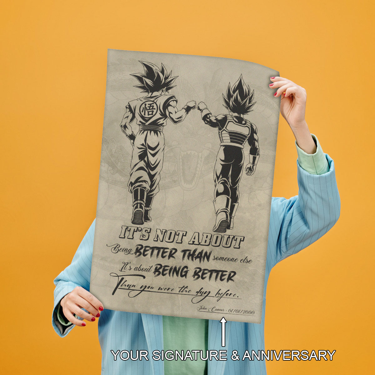 Dragon Ball Super Saiyan Blue Goku & Ultra Ego Vegeta Canvas Wall Art - DBZ Motivational Poster "Being Better Than Yesterday" Home Office Decor - DR129