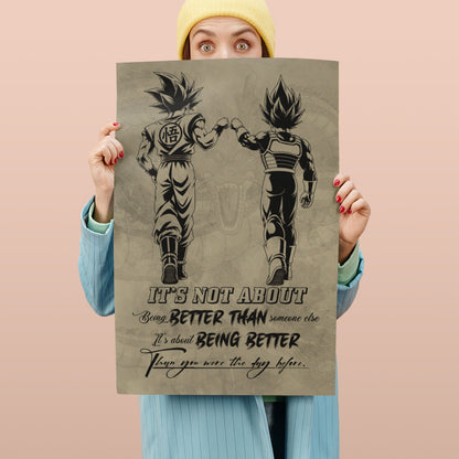 Dragon Ball Super Saiyan Blue Goku & Ultra Ego Vegeta Canvas Wall Art - DBZ Motivational Poster "Being Better Than Yesterday" Home Office Decor - DR129