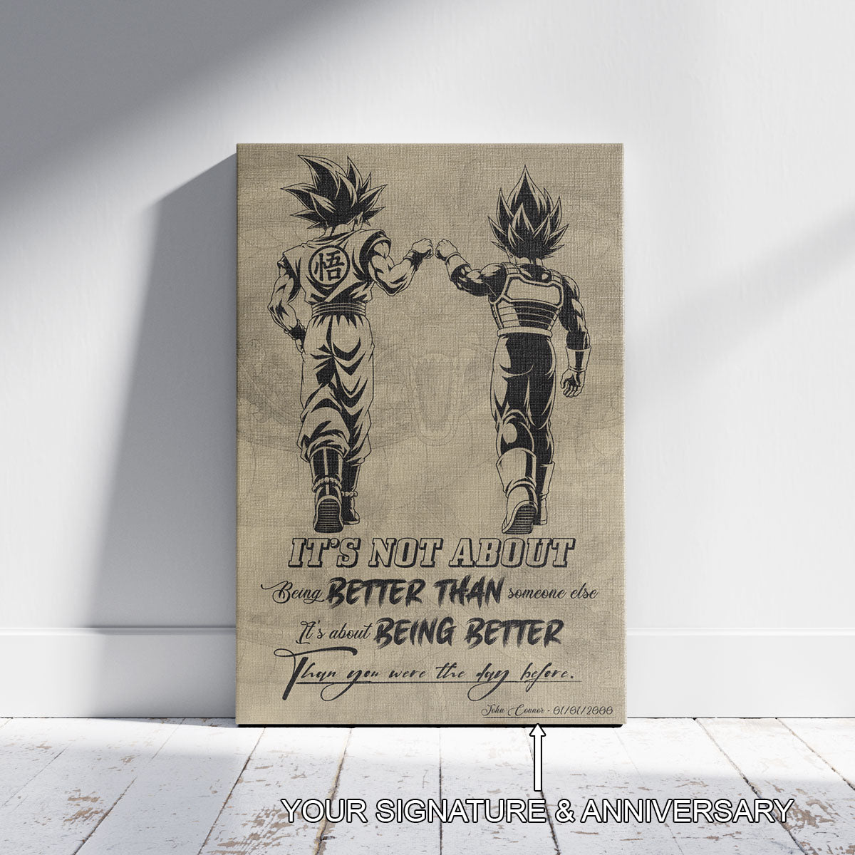 Dragon Ball Super Saiyan Blue Goku & Ultra Ego Vegeta Canvas Wall Art - DBZ Motivational Poster "Being Better Than Yesterday" Home Office Decor - DR129