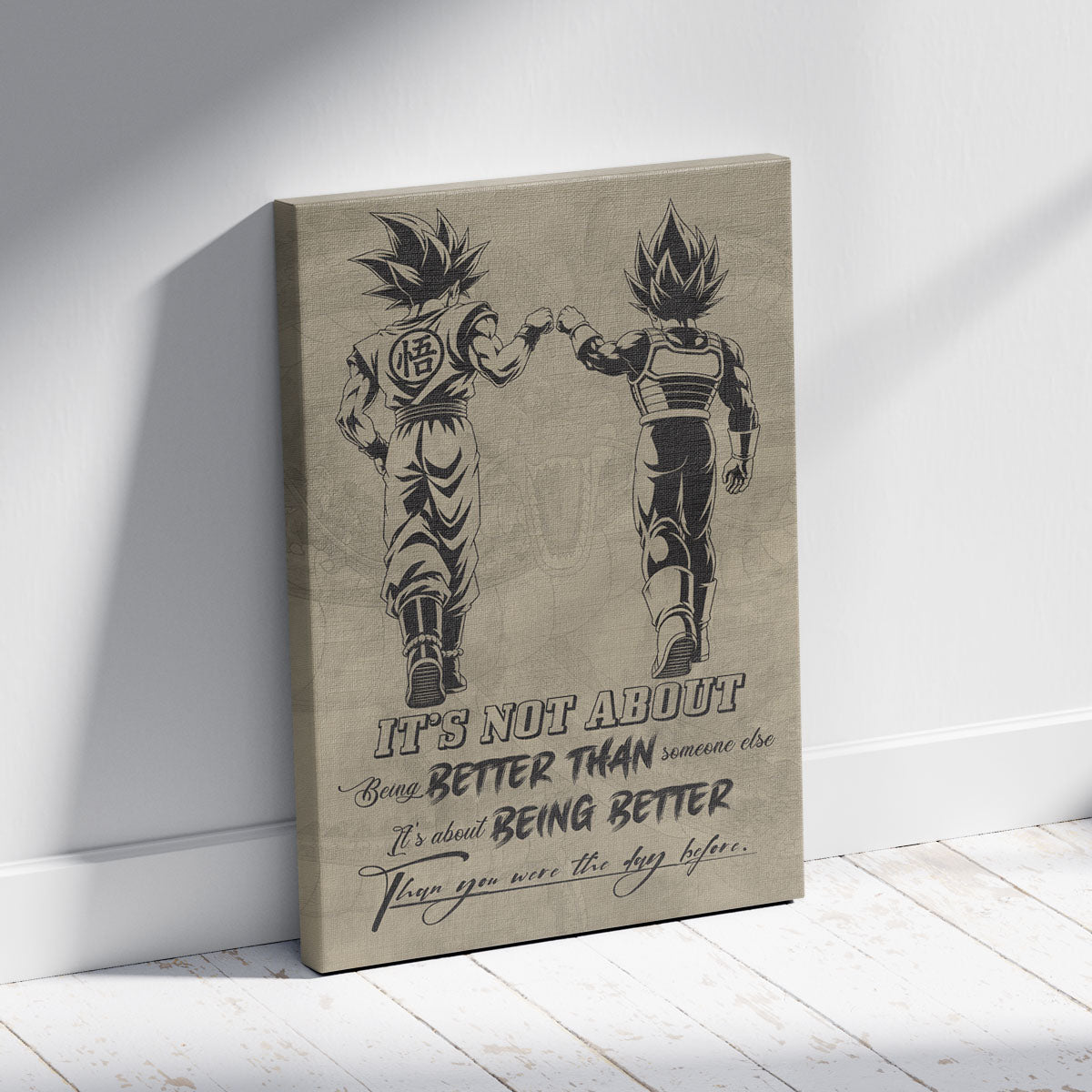 Dragon Ball Super Saiyan Blue Goku & Ultra Ego Vegeta Canvas Wall Art - DBZ Motivational Poster "Being Better Than Yesterday" Home Office Decor - DR129