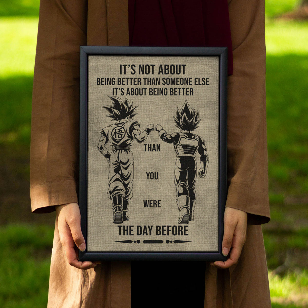 Dragon Ball Super Saiyan Blue Goku & Ultra Ego Vegeta Canvas Wall Art - DBZ Motivational Poster "Being Better Than Yesterday" Home Office Decor - DR130