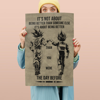 Dragon Ball Super Saiyan Blue Goku & Ultra Ego Vegeta Canvas Wall Art - DBZ Motivational Poster "Being Better Than Yesterday" Home Office Decor - DR130