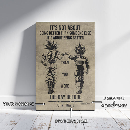Dragon Ball Super Saiyan Blue Goku & Ultra Ego Vegeta Canvas Wall Art - DBZ Motivational Poster "Being Better Than Yesterday" Home Office Decor - DR130