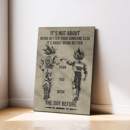 Dragon Ball Super Saiyan Blue Goku & Ultra Ego Vegeta Canvas Wall Art - DBZ Motivational Poster "Being Better Than Yesterday" Home Office Decor - DR130